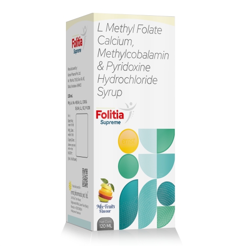 L Methyl Folate Calcium, Methylcobalamin & Pyridoxine Hydrochloride Syrup – FOLITIA SUPREME Syrup