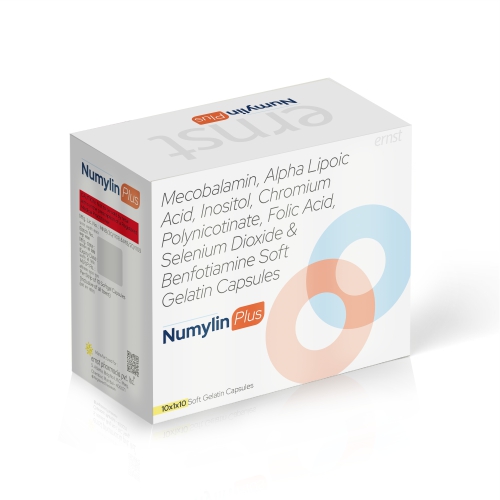 Methylcobalamin Alpha Lipoic Acid Inositol Chlromium Polynicotinate Folic Acid Selenium Dioxide & Benfotiamine Soft Gelatin Capsules - NUMYLIN PLUS - Ernst Pharmacia