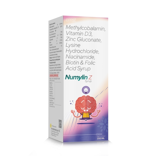 Methylcobalamin Cholecalciferol Zinc Gluconate Lysine Niacinamide Biotin & Folic Acid Syrup - NUMYLIN Z Syrup - 200ML - Ernst Pharmacia