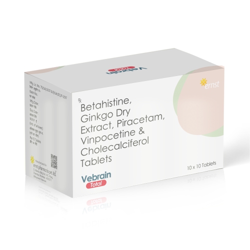 Betahistine Ginkgo Dry Extract Piracetam Vinpocetine & Cholecalciferol Tablets - VEBRAIN TOTAL Tablets - Ernst Pharmacia
