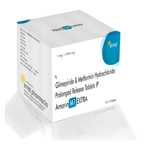 Glimepiride 1mg & Metformin Hydrochloride 1000 Mg Prolonged Release Tablets - AMARIN M1 EXTRA Tablets - Ernst Pharmacia