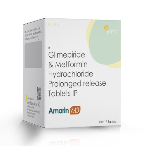Glimepiride & Metformin Hydrochloride Prolonged Release Tablets IP - AMARIN M3 Tablets - Ernst Pharmacia
