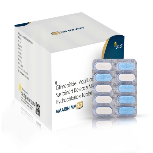 Glimepiride 3 Mg + Metformin 500 mg + Voglibose 0.3 Mg (Bilayered) Tablets