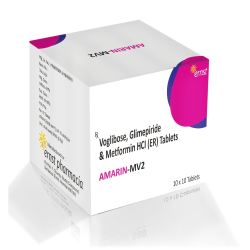 Voglibose Glimepiride & Metformin HCL (ER) Tablets - AMARIN MV 2 Tablets - Ernst Pharmacia