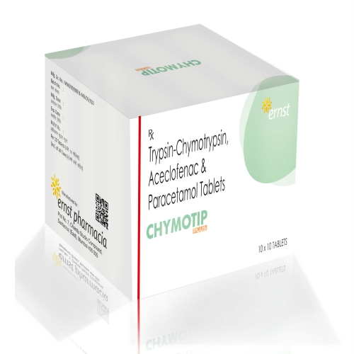 Trypsin Chymotrypsin Aceclofenac Paracetamol Tablets – CHYMOTIP PLUS Tablets - Ernst Pharmacia