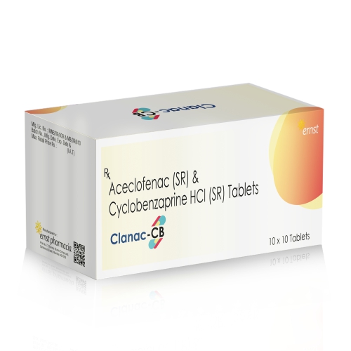 Aceclofenac (SR) 200 Mg & Cyclobenzaprine HCl (SR) Tablets – CLANAC CB Tablets - Ernst Pharmacia