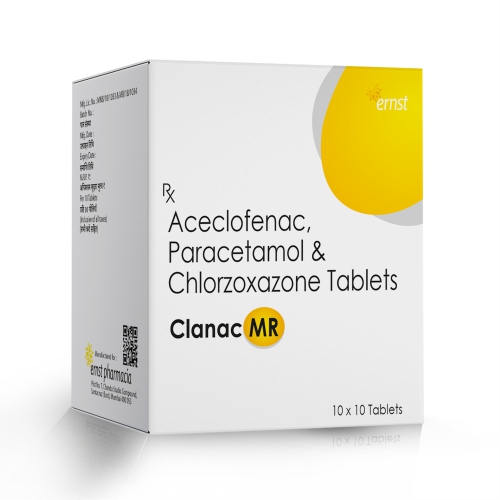 Aceclofenac 100 MG + Paracetamol 325MG + Chlorzoxazone 250MG Tablets – CLANAC MR Tablets - Ernst Pharmacia