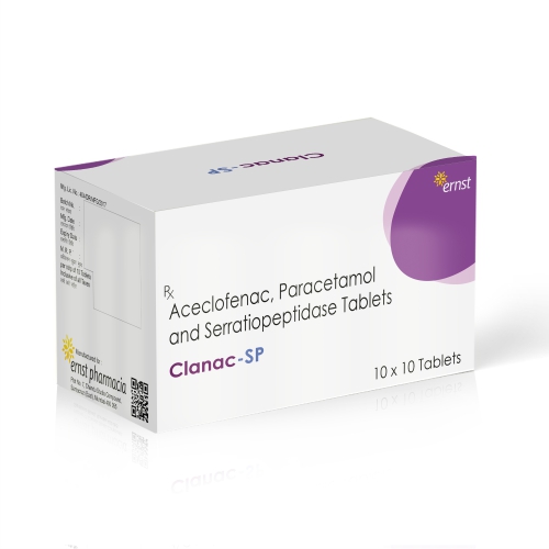 Aceclofenac Paracetamol & Serratiopeptidase Tablets – CLANAC SP Tablets - Ernst Pharmacia