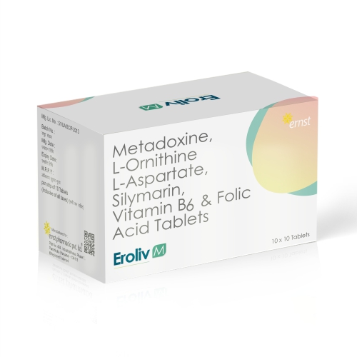 Metadoxine L-Ornithine L-Aspartate Silymarin Vitamin B6 & Folic Acid Tablets - EROLIV M Tablets - Ernst Pharmacia