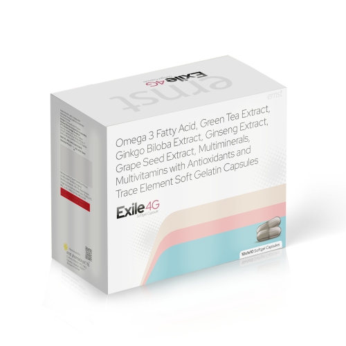 Omega 3-Fatty Acid, Green Tea Extract, Ginkgo Biloba, Ginseng, Grape Seed Extract, Antioxidants, Vitamins & Minerals Soft Gelatin Capsules - EXILE 4G(DRUG) - Ernst Pharmacia