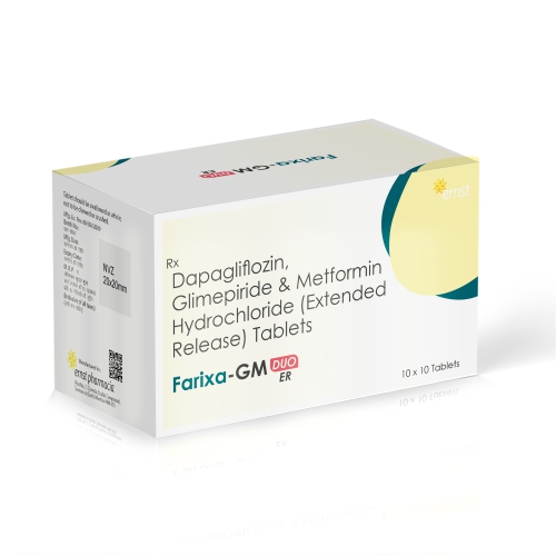 Dapagliflozin 10 Mg, Glimipiride 2 Mg & Metformin 1000 Mg HCL (Extended Release) Tablets - FARIXA GM DUO Tablets - Ernst Pharmacia