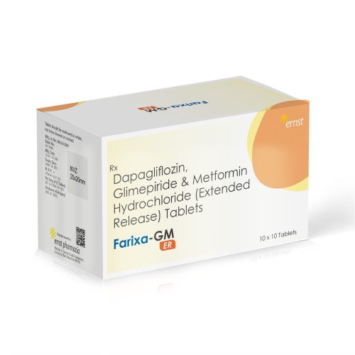 Dapagliflozin 10 Mg, Glimipiride 2 Mg & Metformin 500 Mg Tablets - FARIXA GM ER Tablets - Ernst Pharmacia