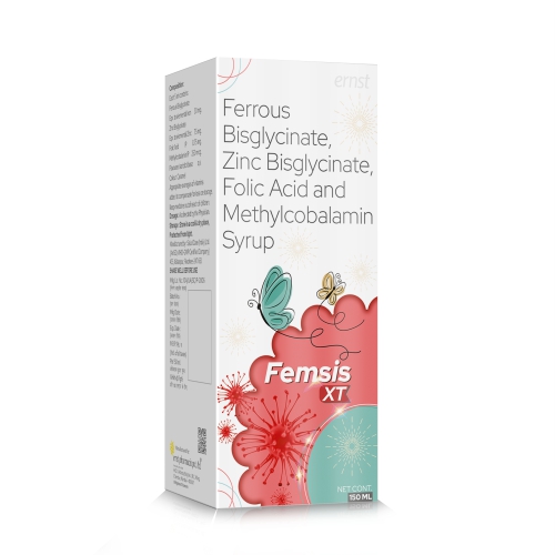 Ferrous Bisglycinate Zinc Bisglycinate Folic Acid & Methylcobalamin Syrup - FEMSIS XT Syrup - Ernst Pharmacia