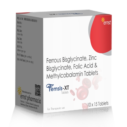 Ferrous Bisglycinate Zinc Bisglycinate Folic Acid & Methylcobalamin Tablets - FEMSIS XT Tablets - Ernst Pharmacia