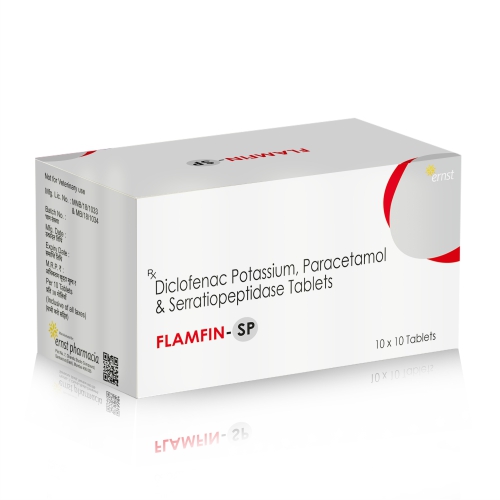 Diclofenac Potassium Paracetamol & Serratiopeptidase Tablets - FLAMFIN SP Tablets - Ernst Pharmacia