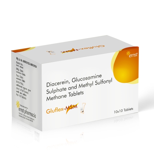Diacerein Glucosamine Sulphate & Methyl Sulfonyl Methane Tablets - GLUFLEX MSM Tablets - Ernst Pharmacia