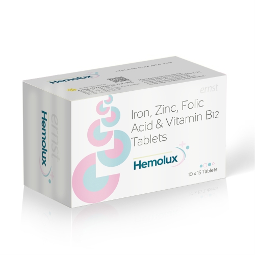 Iron Zinc Folic Acid & Vitamin Tablets - HEMOLUX Tablets - Ernst Pharmacia