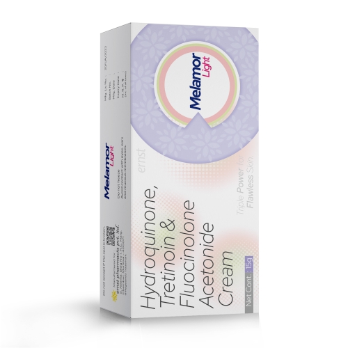 Hydroquinone IP 4% w/w + Tretinoin USP 0.05% w/w + Flucinolone Acetonide IP 0.01% w/w Cream - MELAMOR Light Cream - Ernst Pharmacia