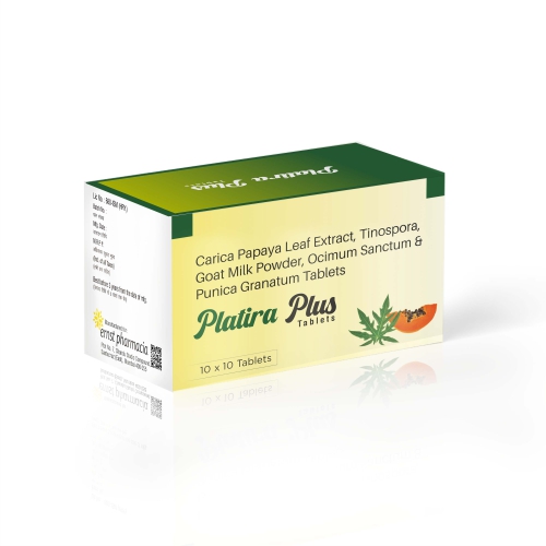 Carica Papaya Extract Tinospora Cordifolia Extract Goat Milk Powder Extract Ocimum Sanctum Pomegranate Tablets - PLATIRA PLUS - Ernst Pharmacia