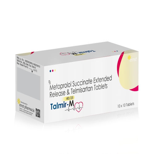 Telmisartan 40 Mg & Metoprolol Succinate ER 25 Mg Tablets - TALMIR M 40/25 Tablets - Ernst Pharmacia