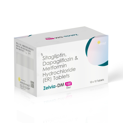 Sitagliptin, Dapagliflozin & Metformin Hydrochloride ER Tablets - ZELVIA DM 100 Duo Tablets - Ernst Pharmacia