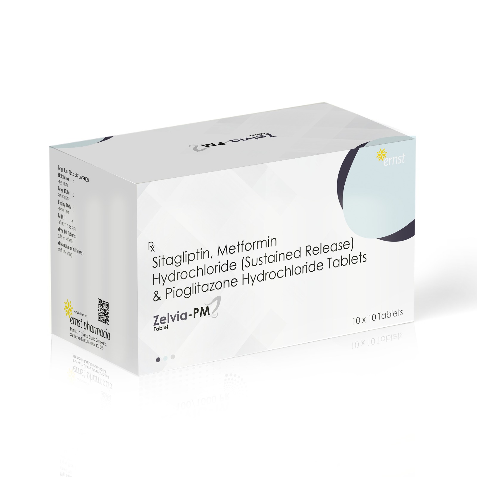 Sitagliptin 100 Mg + Pioglitazone 15 Mg+ Metformin 500 Mg SR Tablets - ZELVIA PM Tablets - Ernst Pharmacia