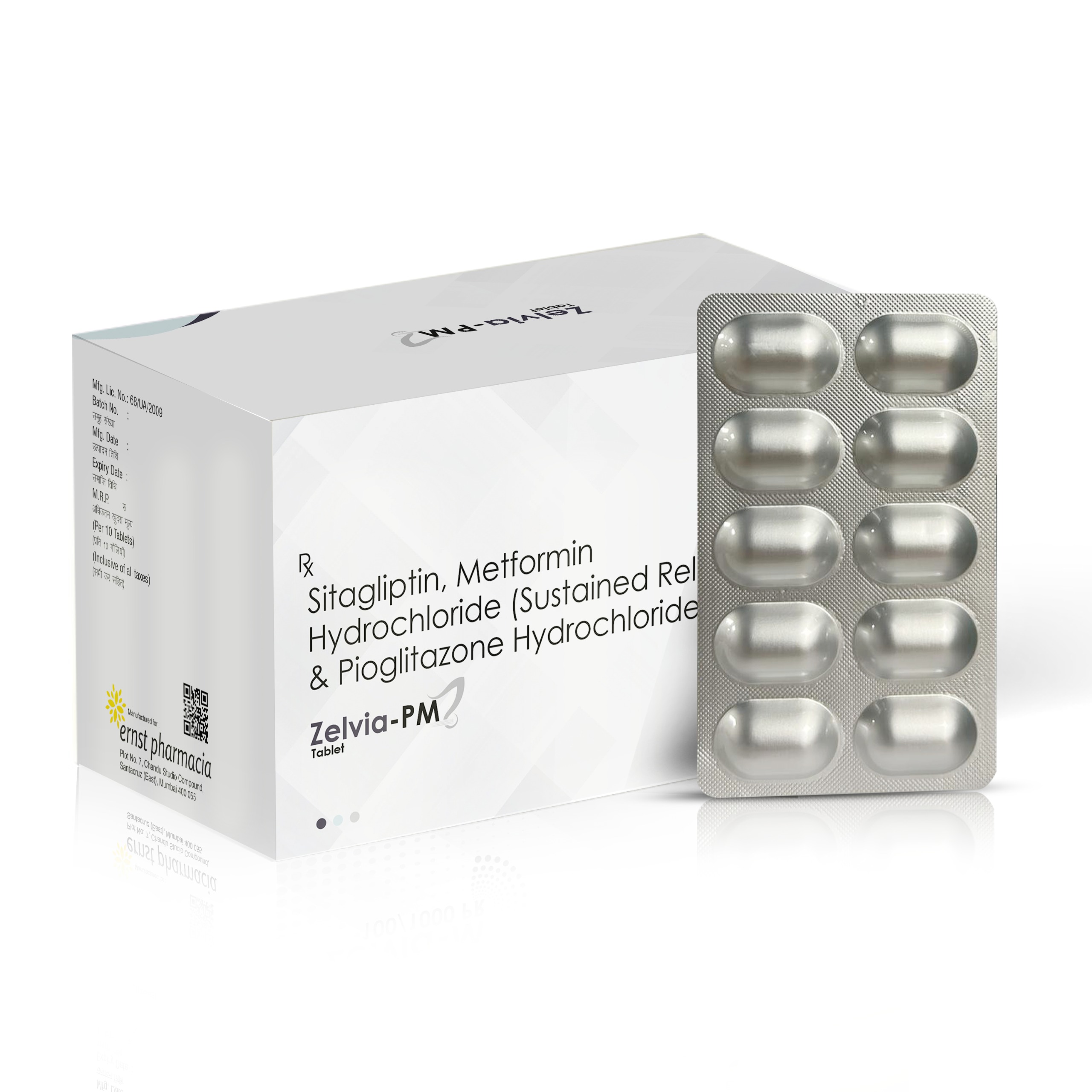 Sitagliptin 100 Mg + Pioglitazone 15 Mg+ Metformin 500 Mg SR Tablets