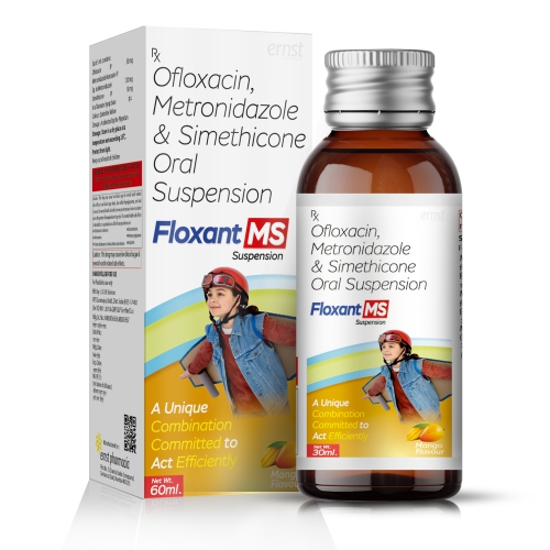 Ofloxacin Metronidazole & Simethicone Oral Suspension - FLOXANT MS 60 ML