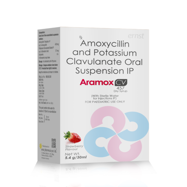 Amoxycillin & Potassium clavulanate Oral Suspension IP - ARAMOX CV 457 Syrup - Ernst Pharmacia