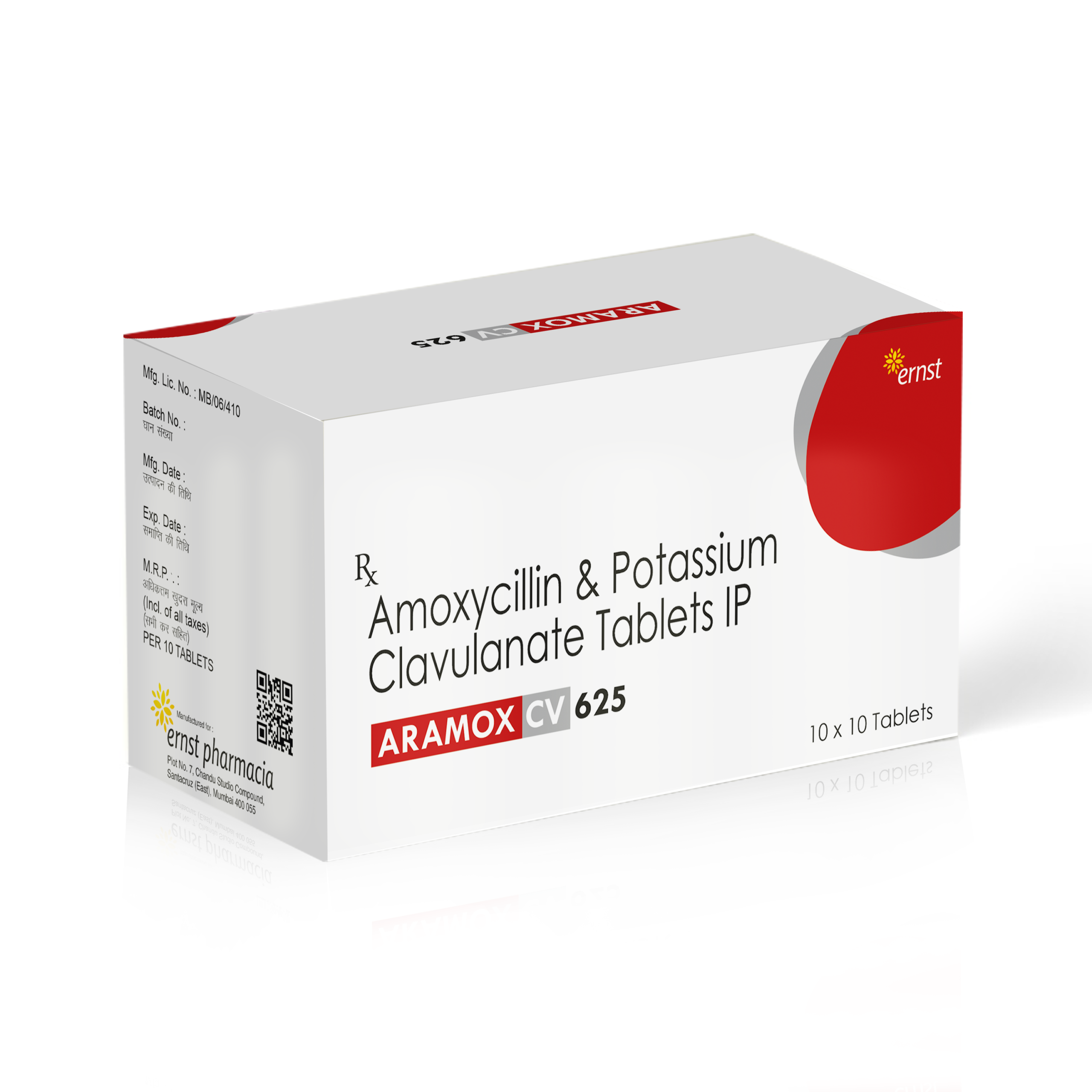 Amoxycillin & Potassium Clavulanic Tablets IP 625 MG - ARAMOX CV 625 Tablets - Ernst Pharmacia