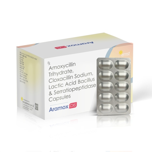 Amoxycillin Trihydrate Cloxacillin Sodium Lactic Acid Bacillus & Serratiopeptidase Capsules - ARAMOX CXS