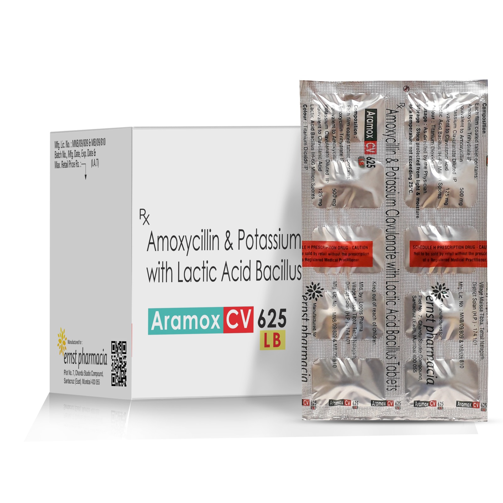 Amoxycillin & Potassium Clavulanic Lactic Acid Bacillus Tablets - ARAMOX CV 625 LB