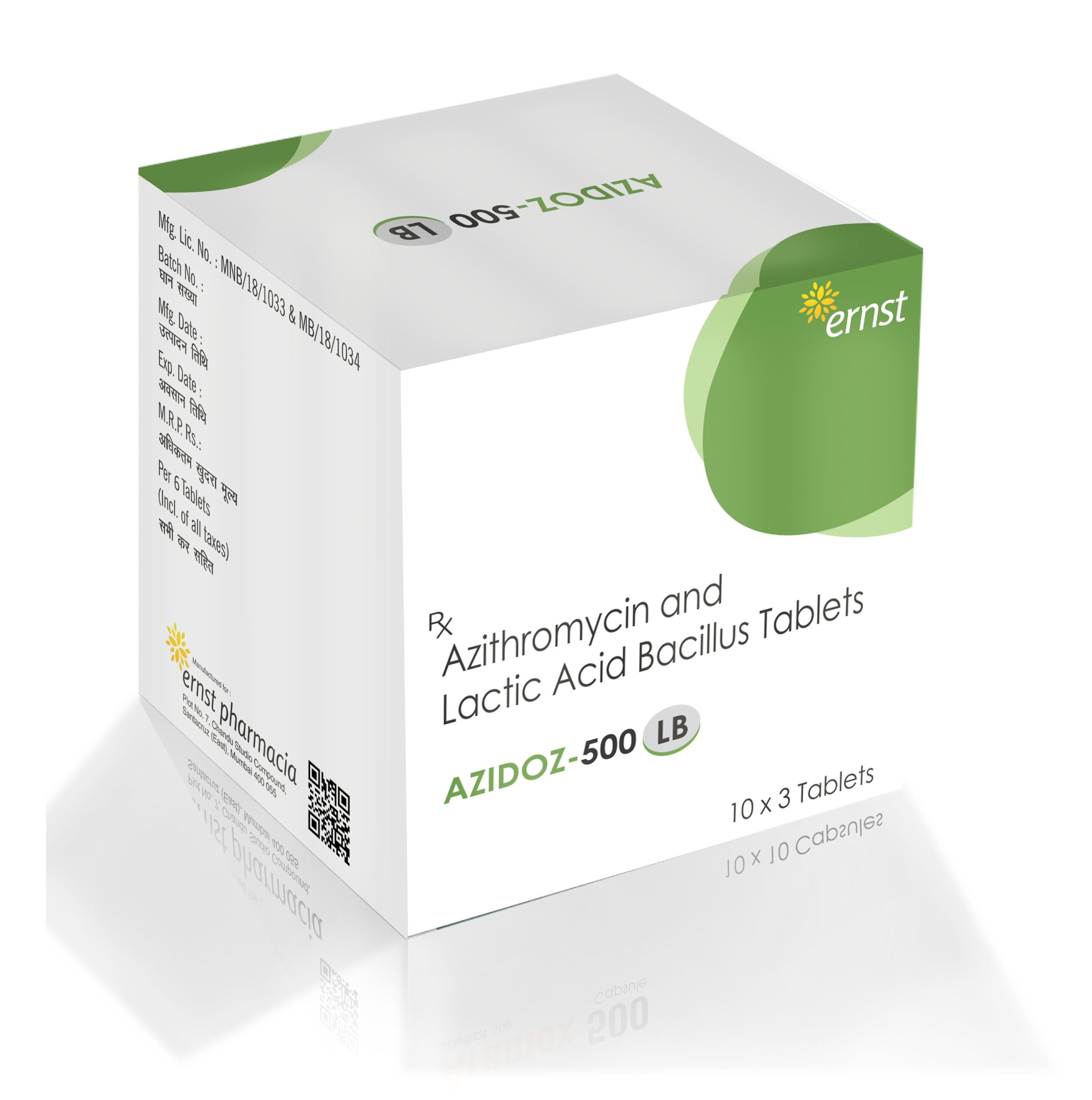 Azithromycin & Lactic Acid Bacillus Tablets - AZIDOZ 500 LB Tablets - Ernst Pharmacia