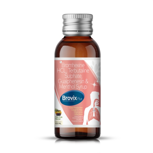 Bromhexine HCL Terbutaline Sulphate Guaiphenesin & Menthol Syrup - BROVIX PLUS Syrup