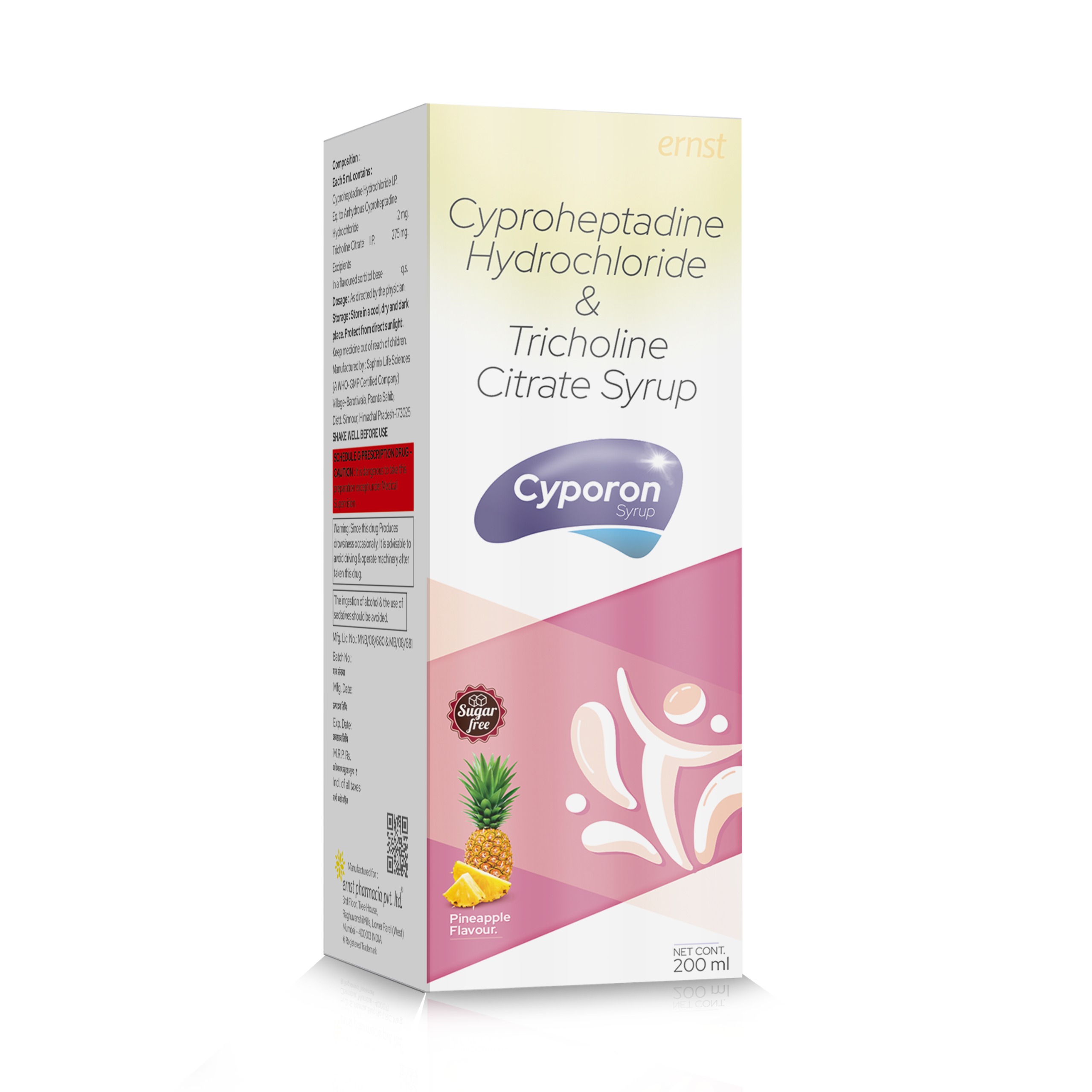 Cyproheptadine HCL Tricholine Citrate & Sorbitol Syrup - CYPORON Syrup -Ernst pharmacia