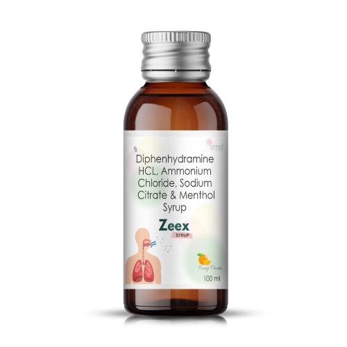 Diphenhydramine Hydrochloride, Ammonium Chloride, Sodium Citrate & Menthol Syrup - ZEEX Syrup - Ernst Pharmacia
