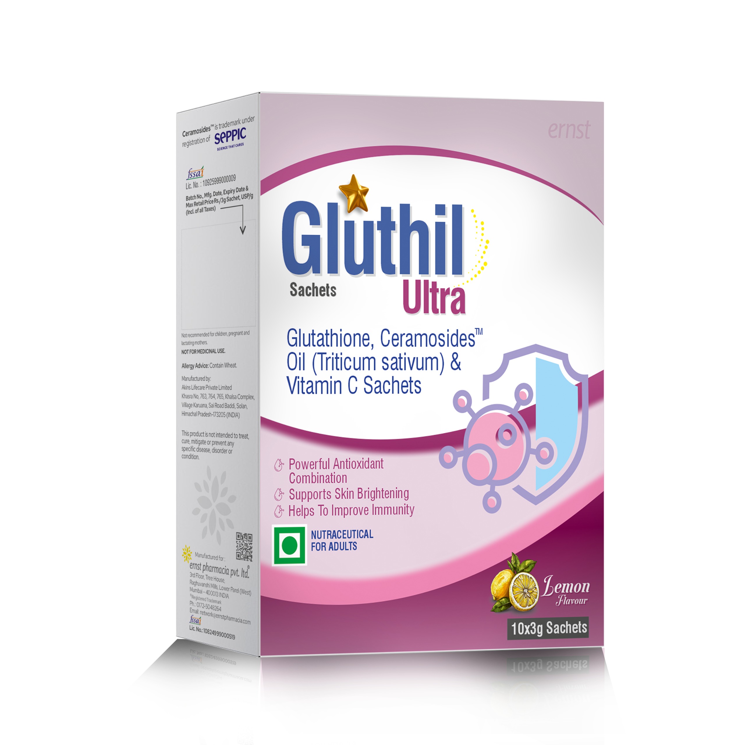 Glutathione, Ceramosides Oil (Triticum Sativum) & Vitamin C Sachets – GLUTHIL Ultra Sachets