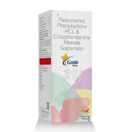 Paracetamol Phenylephrine HCL & Chloropheniramine Maleate Suspension - GUSTO Micro Suspension - Ernst Pharmacia