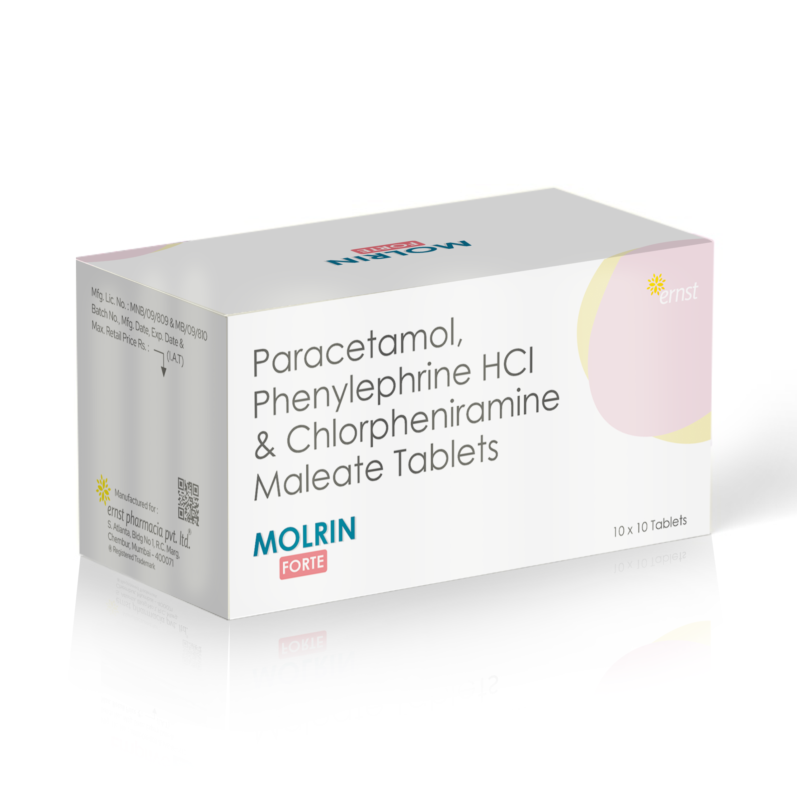 Paracetamol, Phenylephrine Hydrochloride & Chlorpheniramine Maleate Tablets - MOLRIN FORTE - Ernst Pharmacia