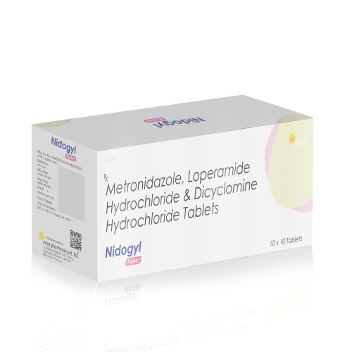 Metronidazole Loperamide Hcl & Dicyclomine Hcl Tablets - NIDOGYL RELIEF Tablets - Ernst Pharmacia