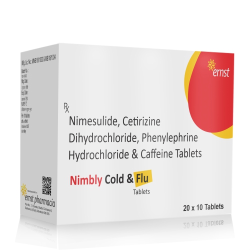 Nimesulide Cetirizine Dihydrochloride Phenylephrine Hydrochloride & Caffeine Tablets - NIMBLY COLD & FLU - Ernst Pharmacia