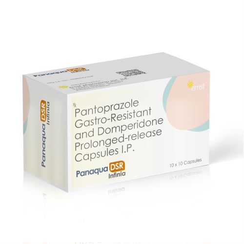 Pantoprazole Gastro Resistant & Capsules Domperidone Prolonged Release Capsules IP - PANAQUA DSR Infinia - Ernst Pharmacia