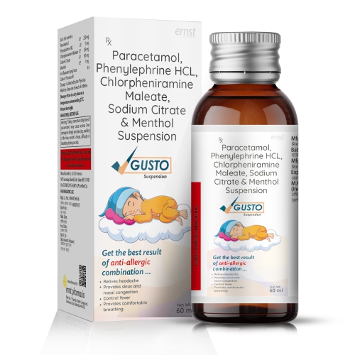 Paracetamol Phenylephrine Hcl Chlorpheniramine Maleate Sodium Citrate & Menthol Suspension - GUSTO Suspension