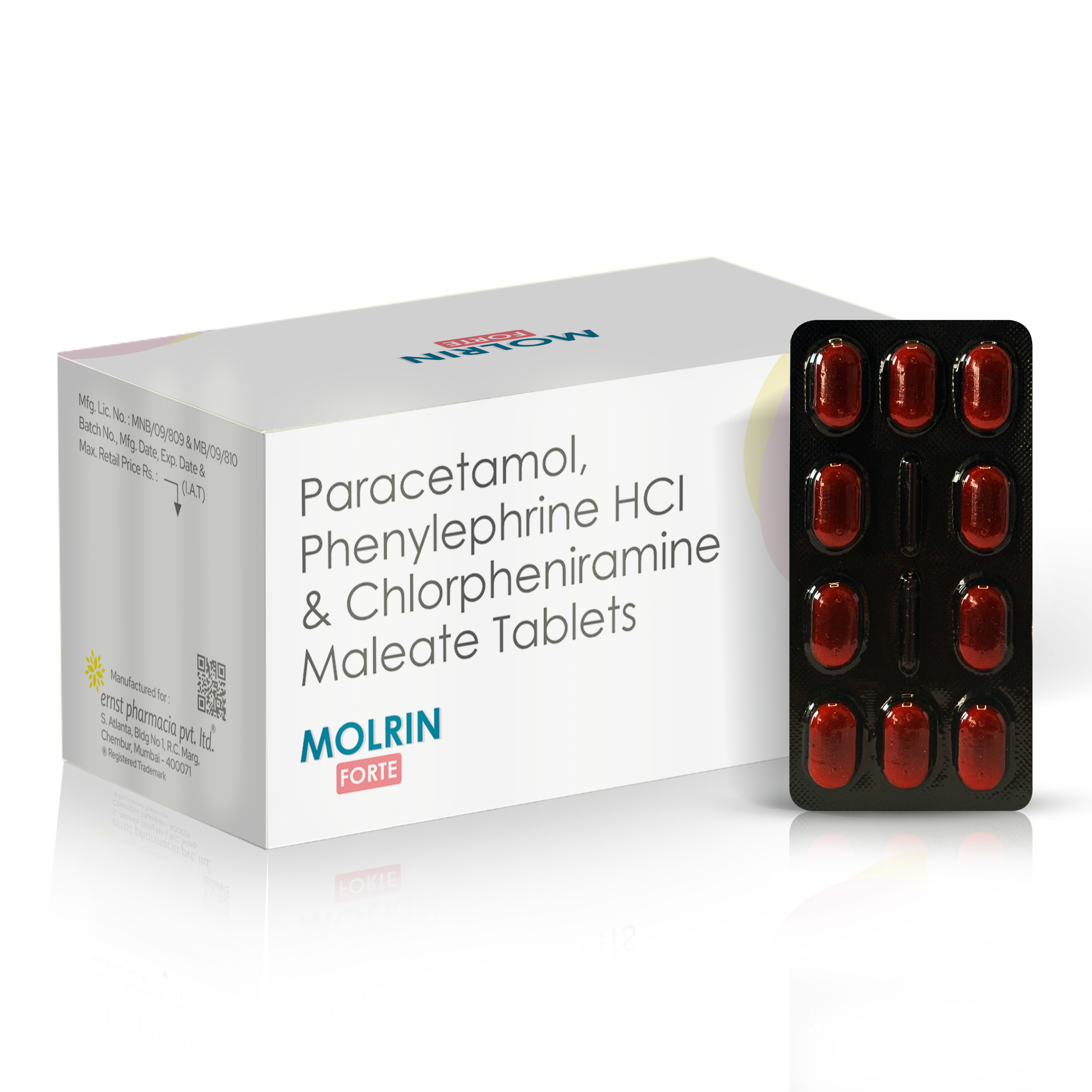 Paracetamol, Phenylephrine Hydrochloride & Chlorpheniramine Maleate Tablets - MOLRIN FORTE