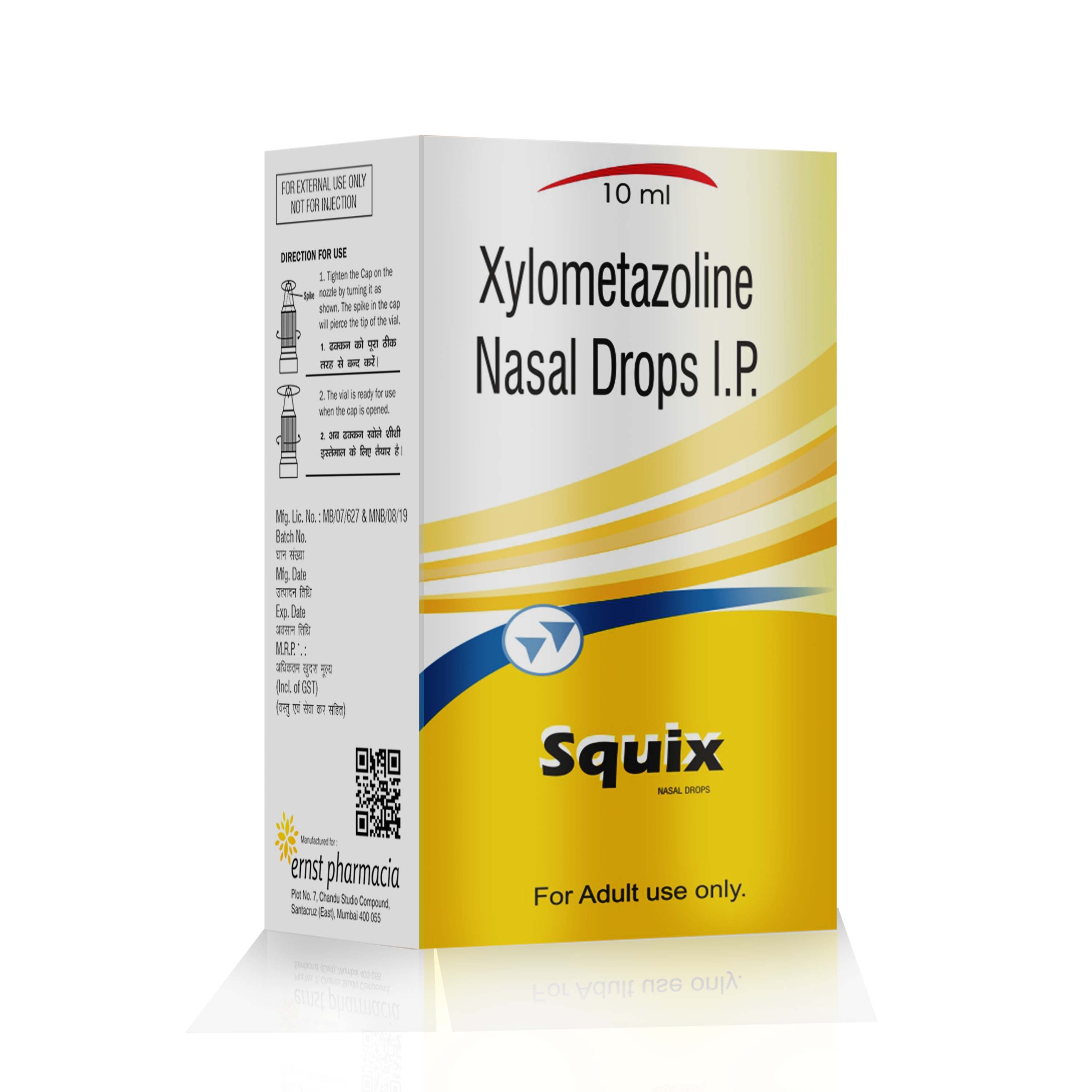 Xylometazoline Nasal Drops IP - SQUIX Nasal Spray - Ernst Pharmacia