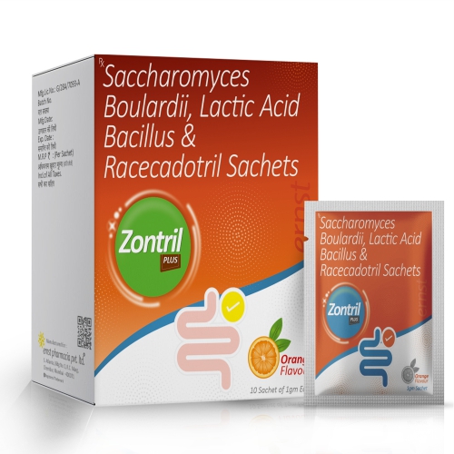 Saccharomyces Boulardii Lactic Acid Bacillus & Racecadotril IP 10 mg (Drug) - ZONTRIL PLUS Sachet