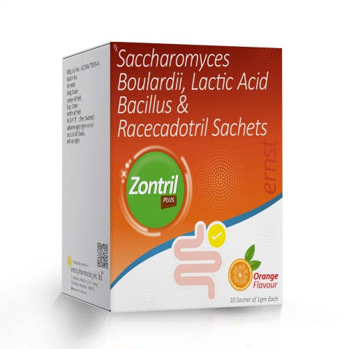 Saccharomyces Boulardii Lactic Acid Bacillus & Racecadotril IP 10 mg (Drug) - ZONTRIL PLUS Sachet - Ernst Pharmacia