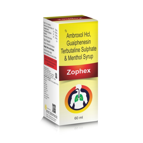 Ambroxol Hydrochloride Guaiphenesin Terbutaline Sulphate & Menthol Syrup - ZOPHEX Syrup 60 ML - Ernst Pharmacia