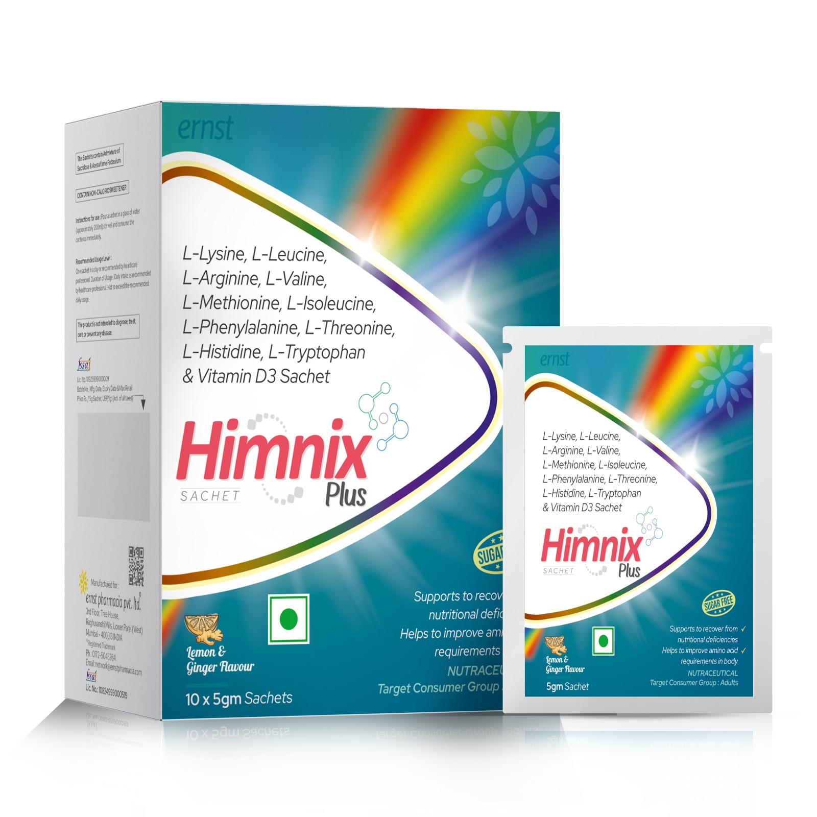 L- Lysine + L-Leucine + L-Arginine + L-Valine + L-Methionine + L-Isoleucine + L-Phenylalanine + L-Threonine + L-Histidine + L-Tryptophan & Vitamin D3 Sachet - HIMNIX PLUS Sachets
