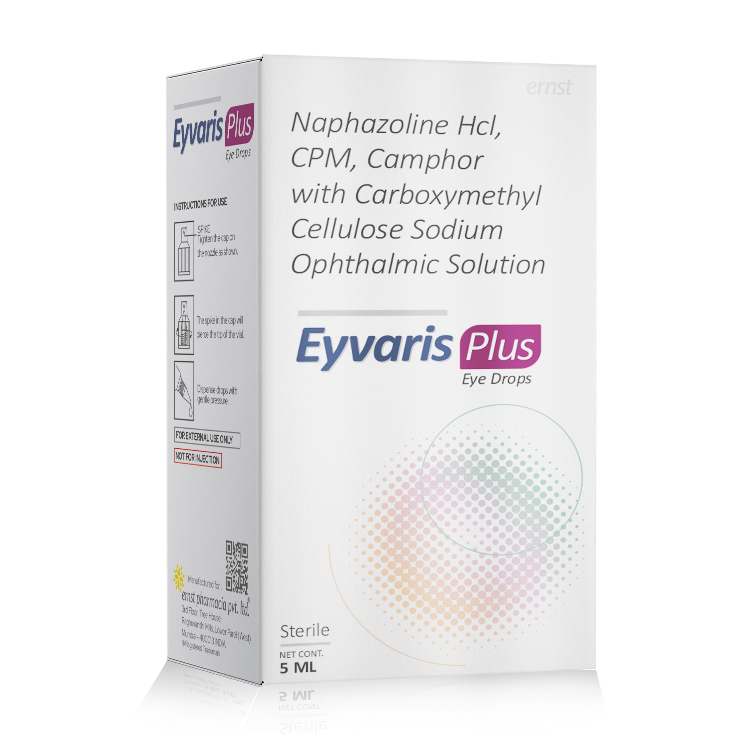 Naphazoline Hydrochloride Chlorpheniramine Maleate Camphor with Carboxymethylcellulose Sodium Ophthalmic Solution - EYVARIS PLUS Eye Drops - Ernst Pharmacia